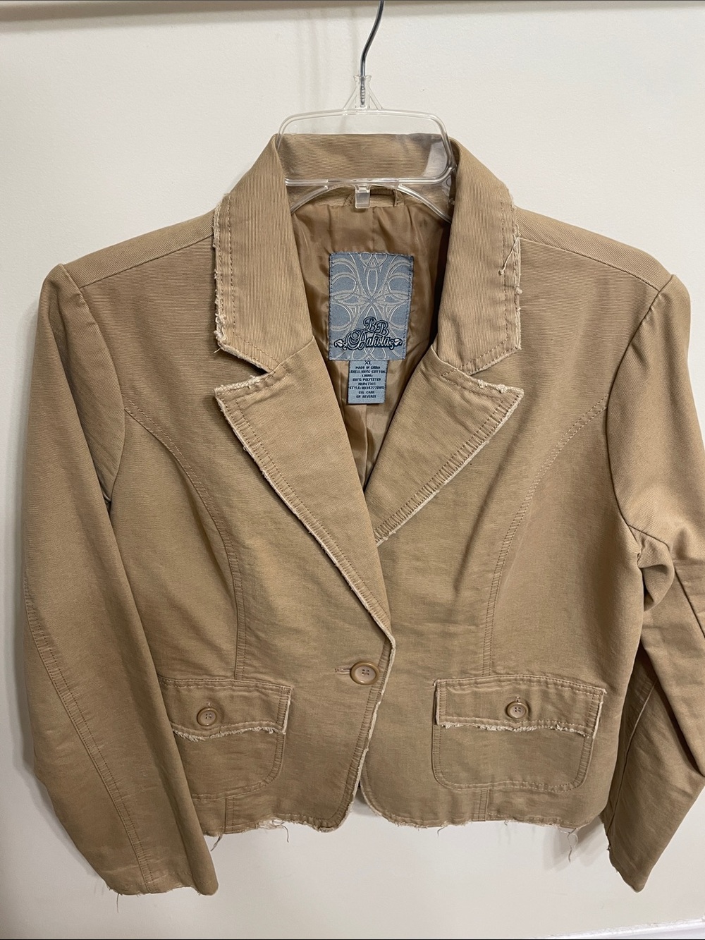 Sofia Cashmere Beige/Tan Frayed Edge Cropped Blazer